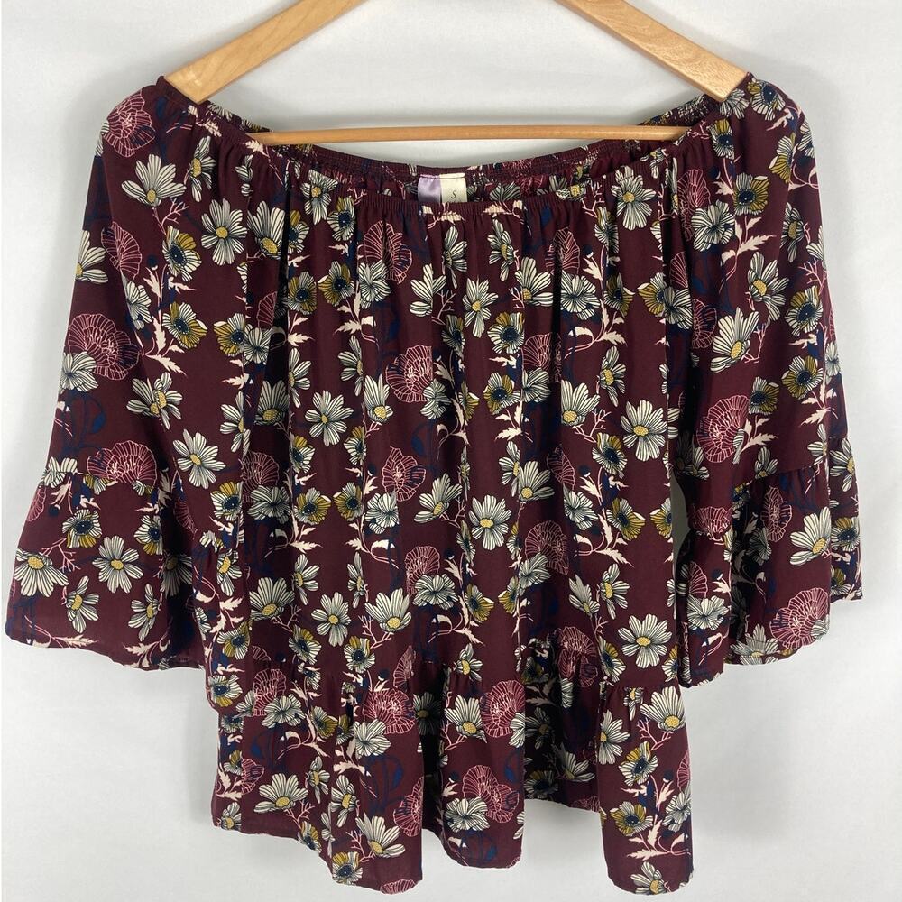 Alya Purple Floral Print Off Shoulder Flowy Blouse Size Small